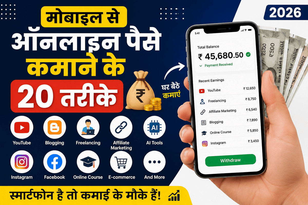 मोबाइल से ऑनलाइन पैसे कमाने के 20 तरीके (2026)